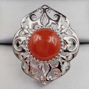 Intricate Red Carnelian and 925 Sterling Silver Filigree Ring